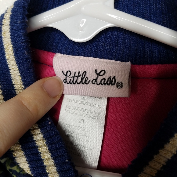 Little Lass Quilted Floral Bomber Jacket, Blue, 2T - Picture 4 of 6